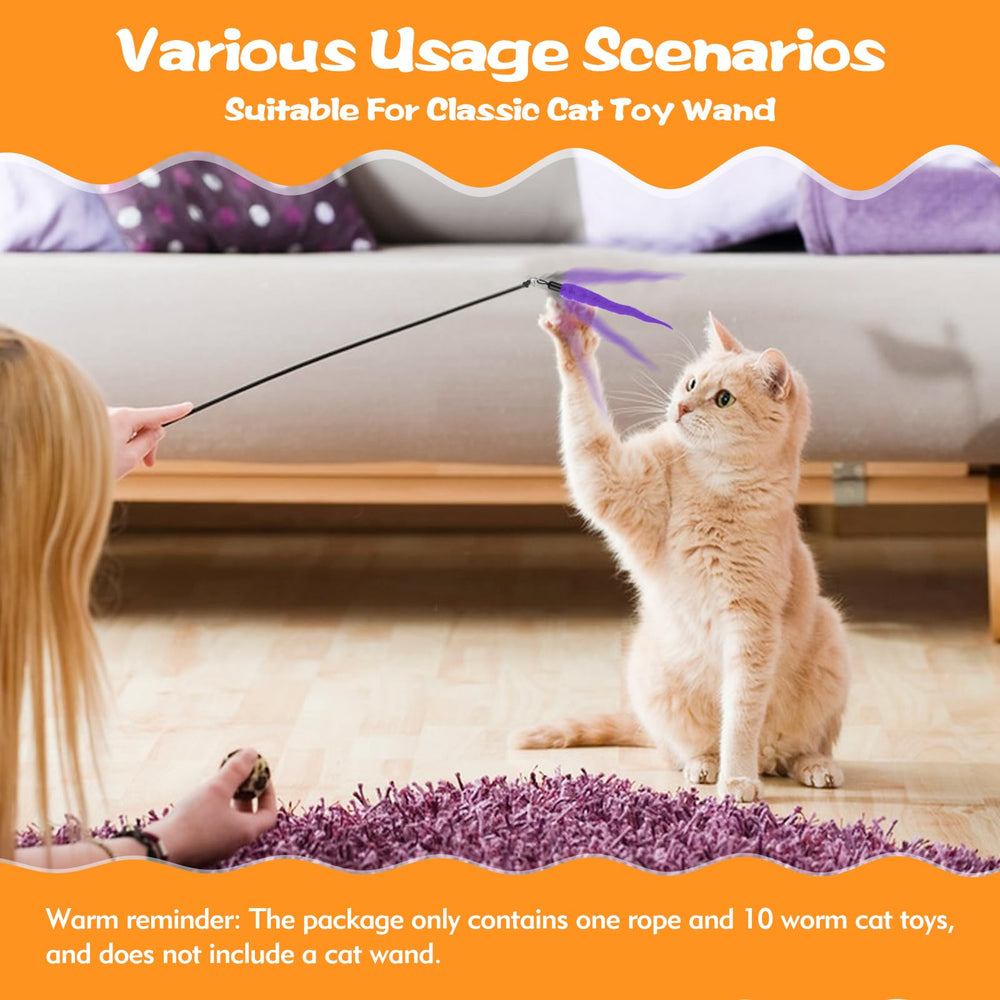 Kerros Cat Worm Toy in interactive play setup with wand and string