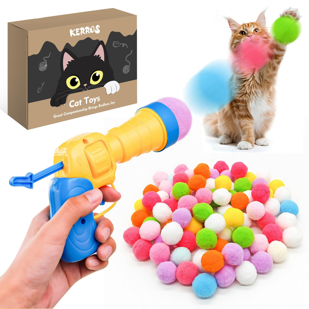 Kerros interactive cat ball toy with launcher, ready for indoor play and swatting fun.