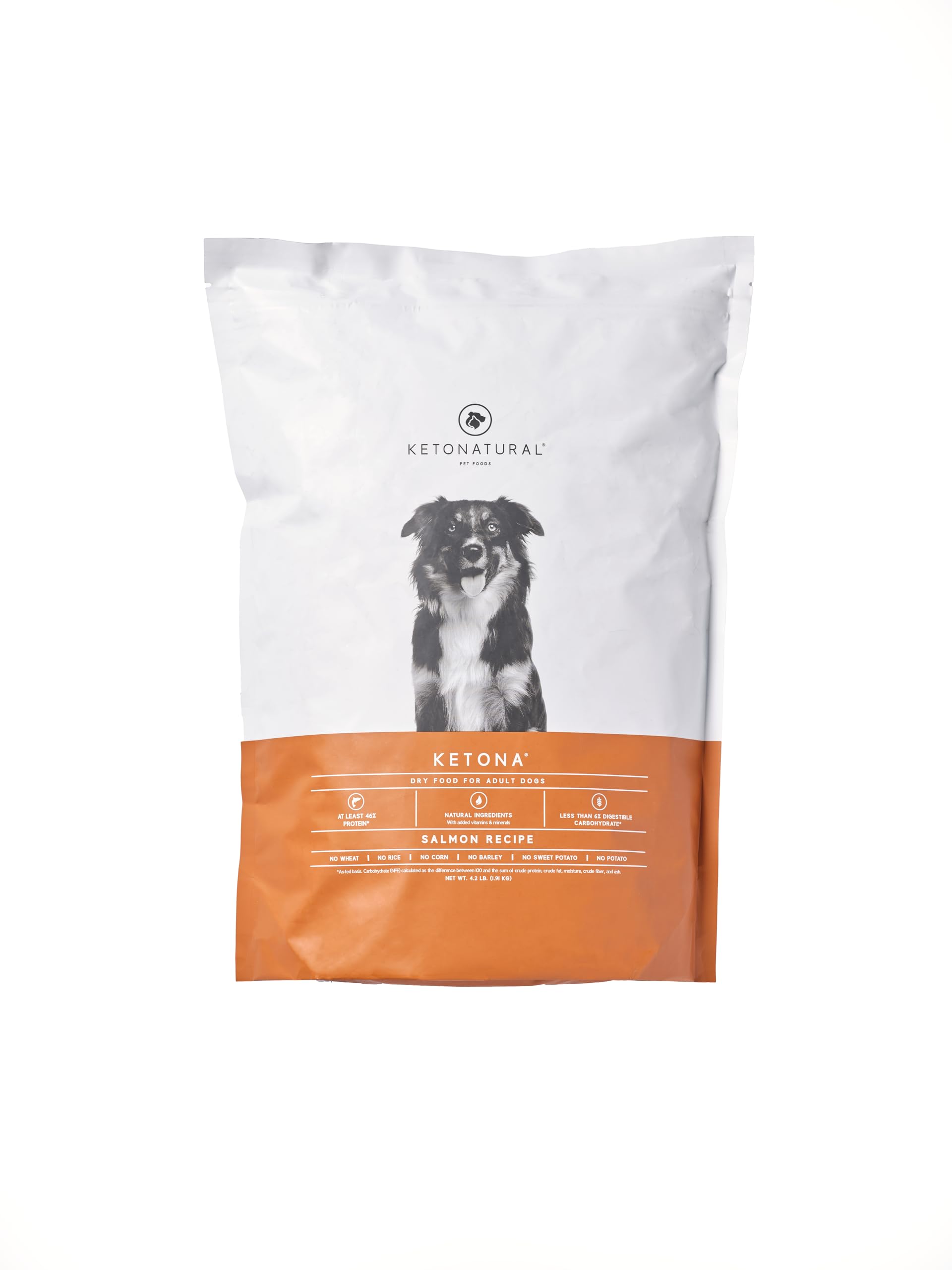 Ketona Salmon Recipe dry dog food in a bowl promoting lean muscle with high protein