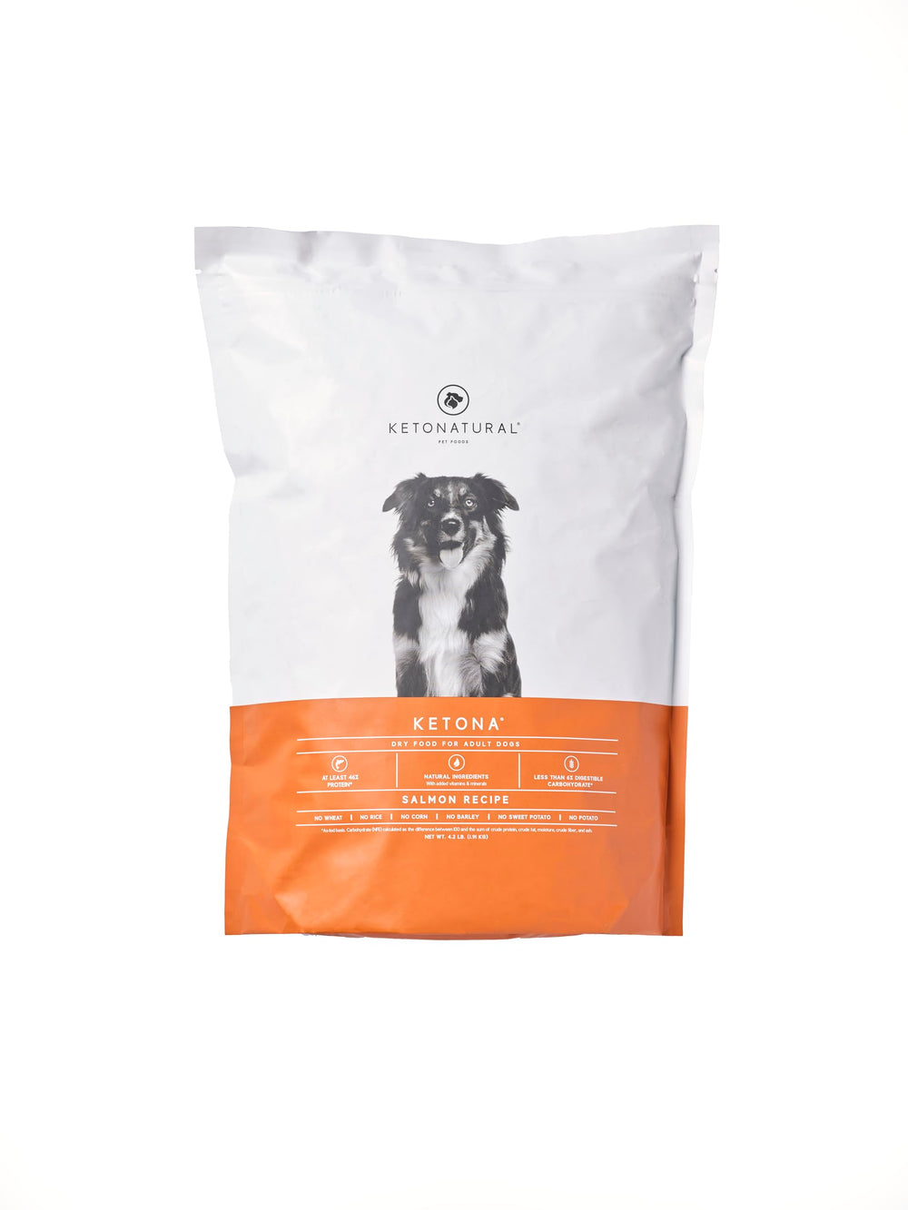 Ketona Salmon Recipe dry dog food in a bowl promoting lean muscle with high protein