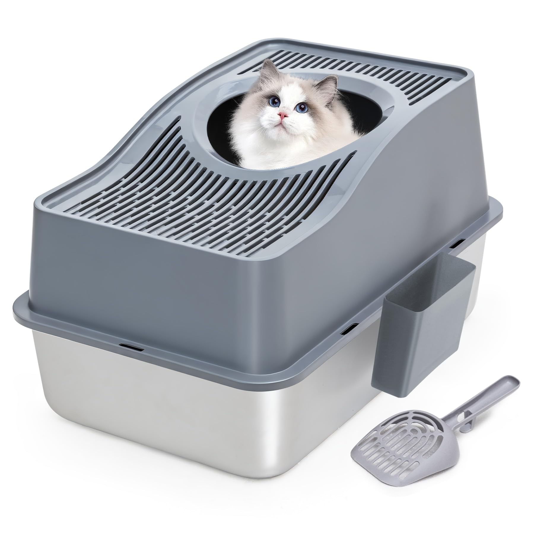 Kettnjoy top-entry litter box with lid offers a private space for cats and reduces litter tracking.