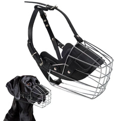 KEUYE Great Dane Muzzle full view shows reinforced metal basket for safety.