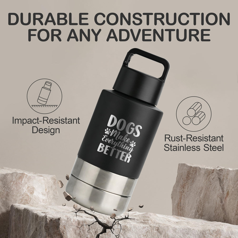 KEWIXY detachable bowls dog travel bottle cap-open demonstrates versatile feeding on the move.