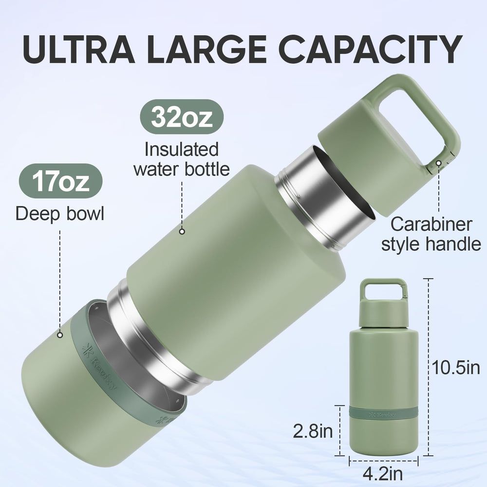 KEWIXY insulated dog water bottle with stainless steel bowl for easy cleaning.
