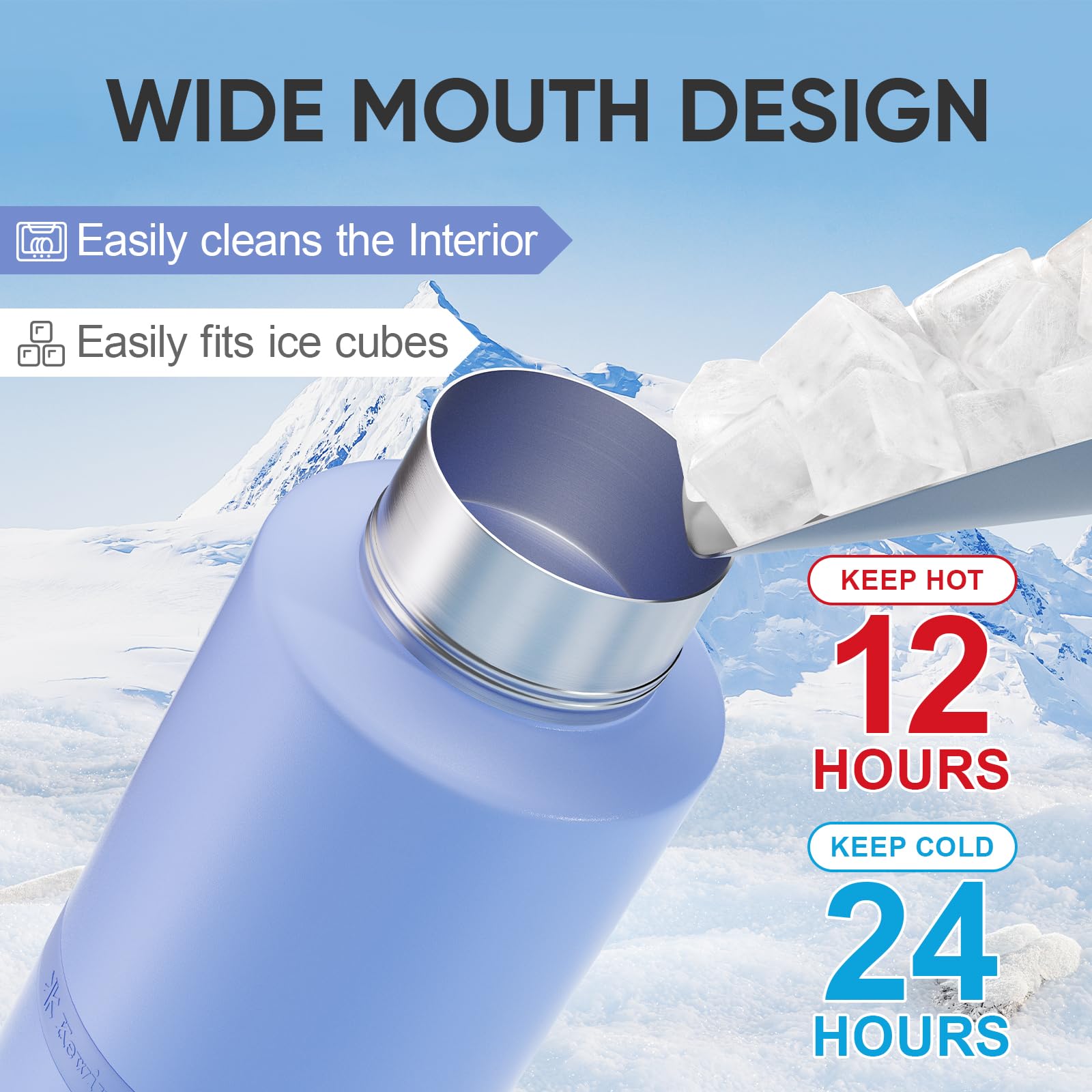 KEWIXY Aurora Blue bottle demonstrates temperature-lock for refreshing water during sunny adventures.