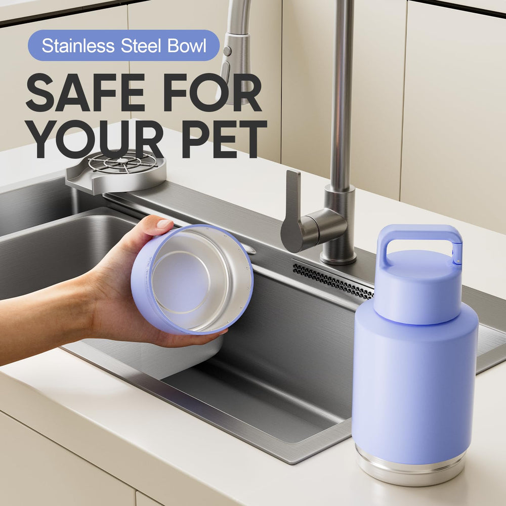 KEWIXY travel bowl deeper design shows easier drinking with minimal spills during walks.