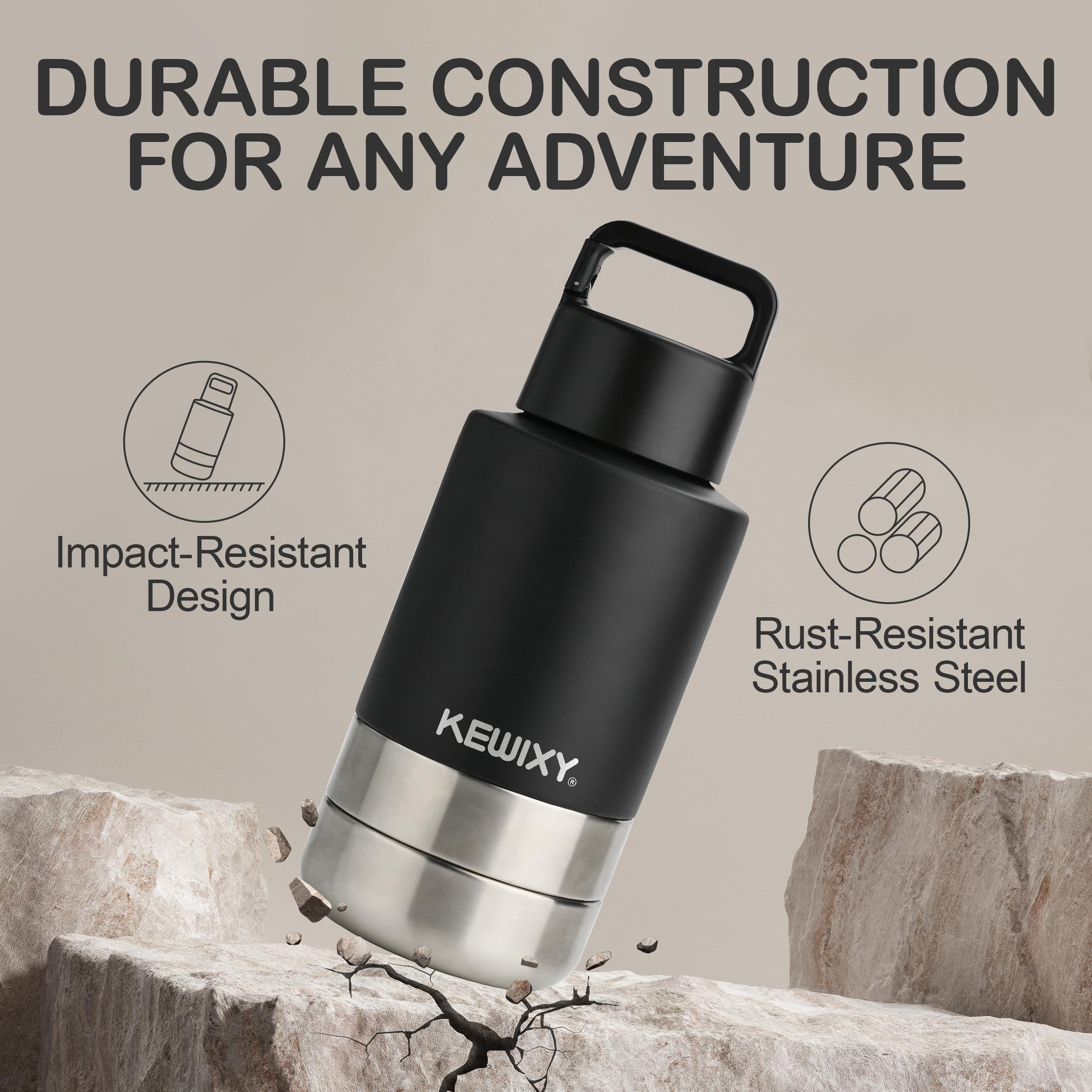 KEWIXY wide-mouth bottle for easy ice addition and thorough cleaning