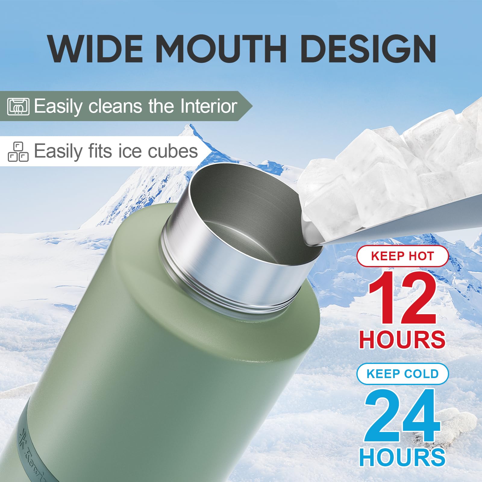 KEWIXY wide-mouth lid enables easy filling and cleaning.