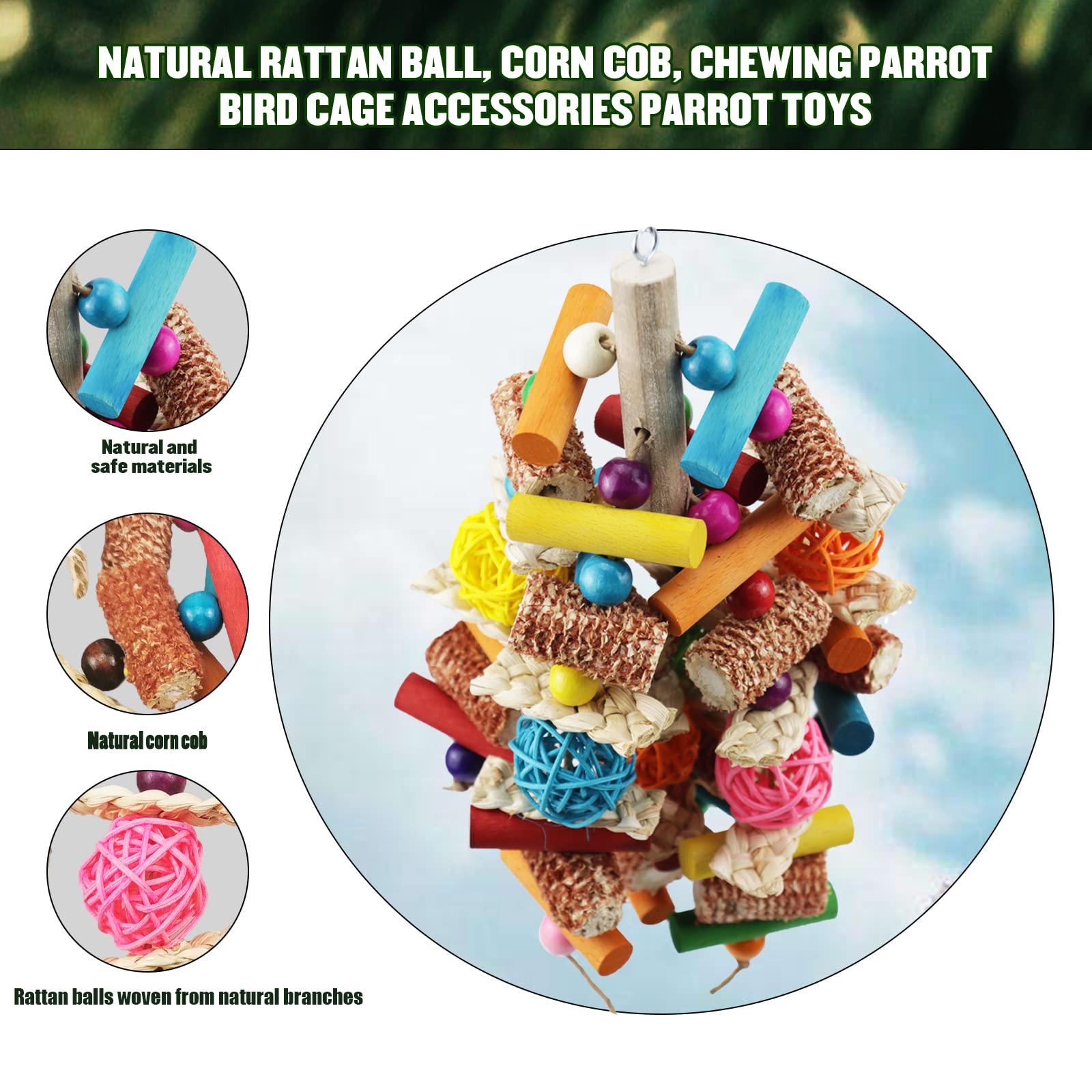 Kewkont bird toys corn cob chew encourages beak exercise and daily play.