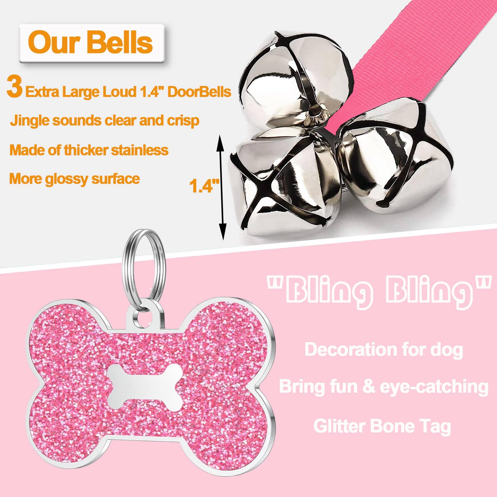 KEXIAVA pink bells hanging on door—adjustable length for any door handle.