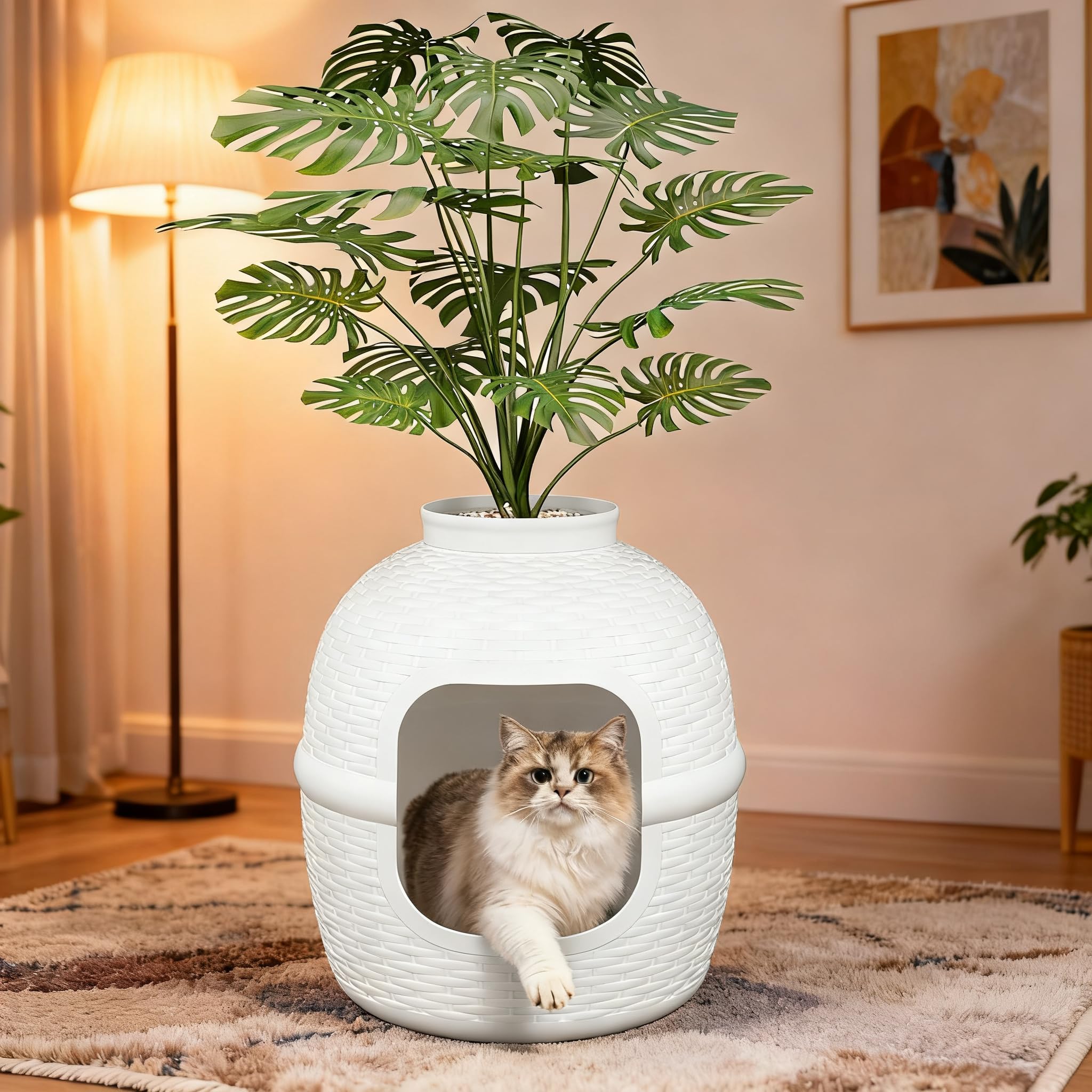 Keygarzone hidden-litter-box with rattan style adds discreet elegance to any space.