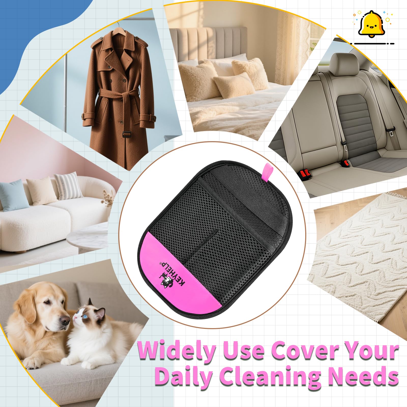 KEYHELP pet hair removal glove on clothes highlights effortless lint removal in minutes.