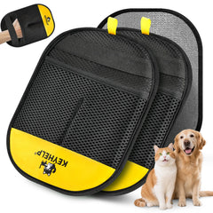 KEYHELP pet hair removal glove on sofa shows fast, reusable fur removal for clean furniture.