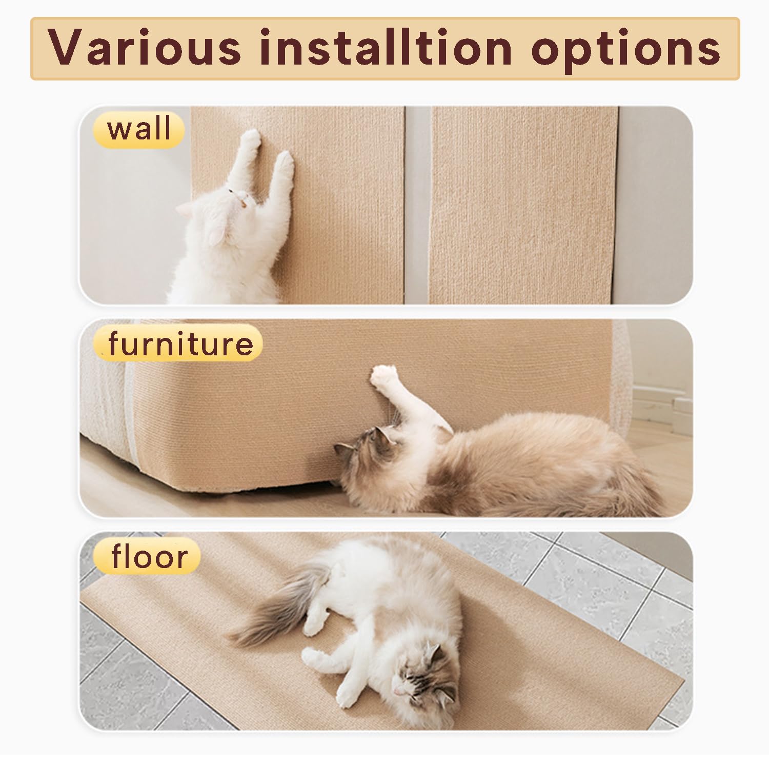KEYIDE beige scratcher mat in use blends with decor while offering cat climbing play.