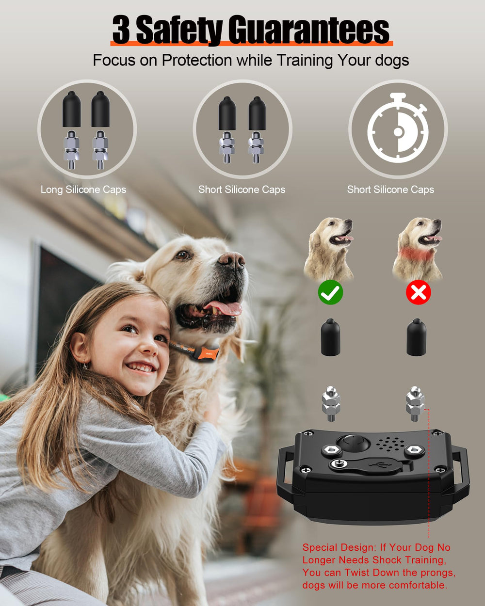 Kezlume charging dock USB enables quick, convenient recharging for collar and remote.