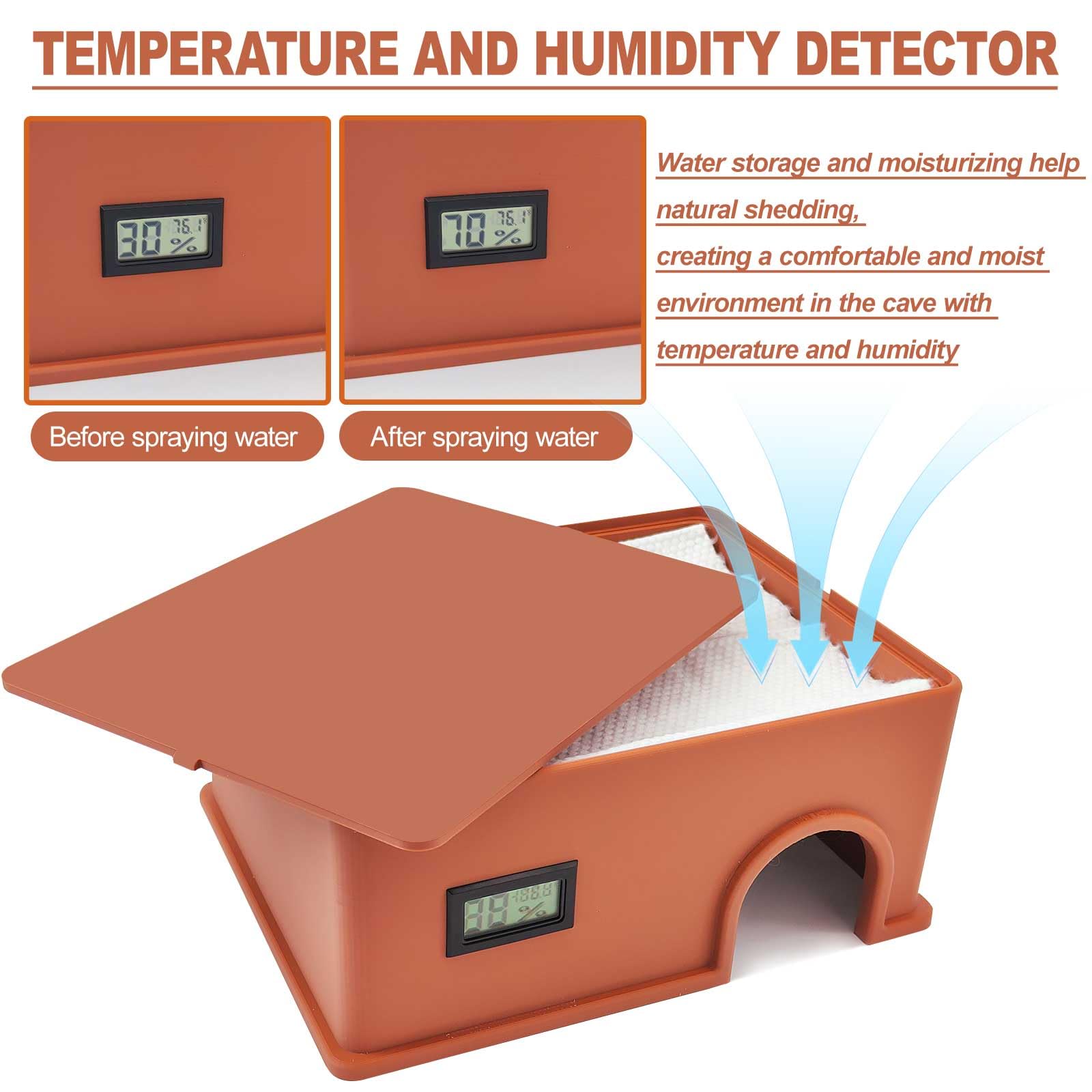 KFPSHLQE reptile hide top vent detail enhances airflow for comfortable habitats.