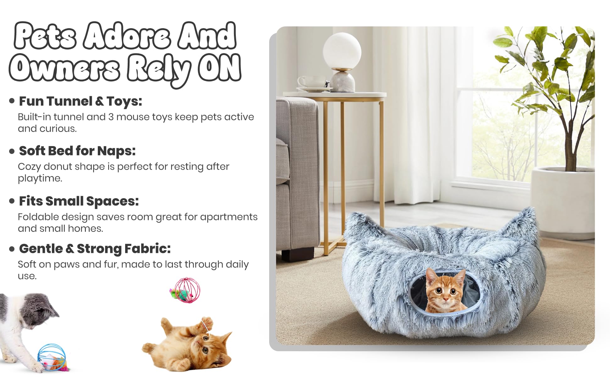 K&G SMART SHOP SOLUTIONS Cat Donut Tunnel Bed plush fabric with reinforced frame for durability