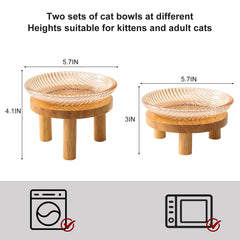 KGCCIZI elevated cat bowls with wooden stands show two-height design for kitten and adult cats, promoting comfortable meals.