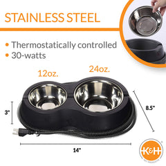 K&H stainless steel bowls close-up with removable design for easy cleaning