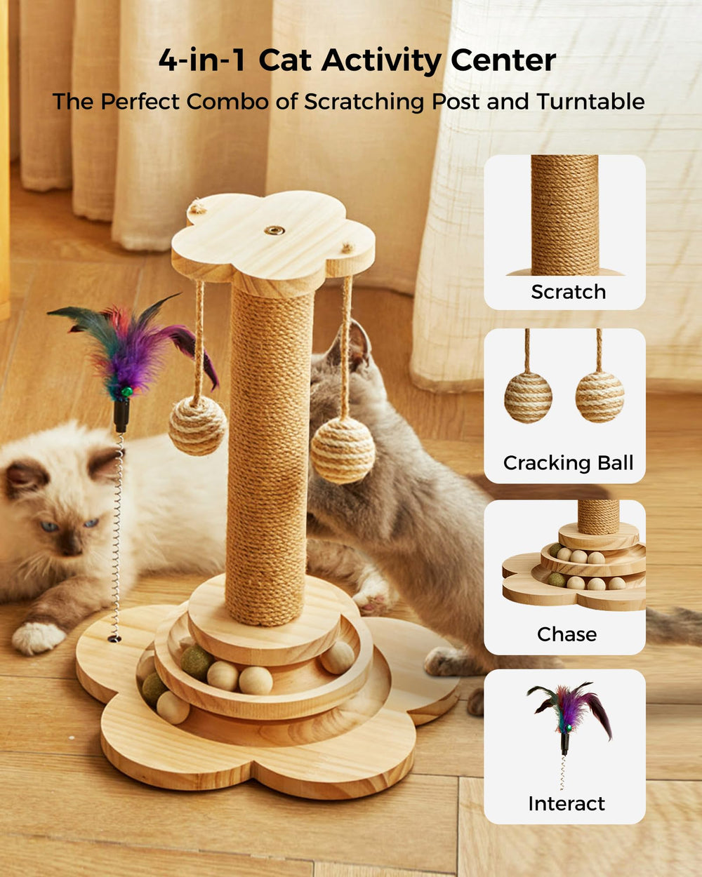 Khalor cat scratching post base with sisal makes claw activity safe.