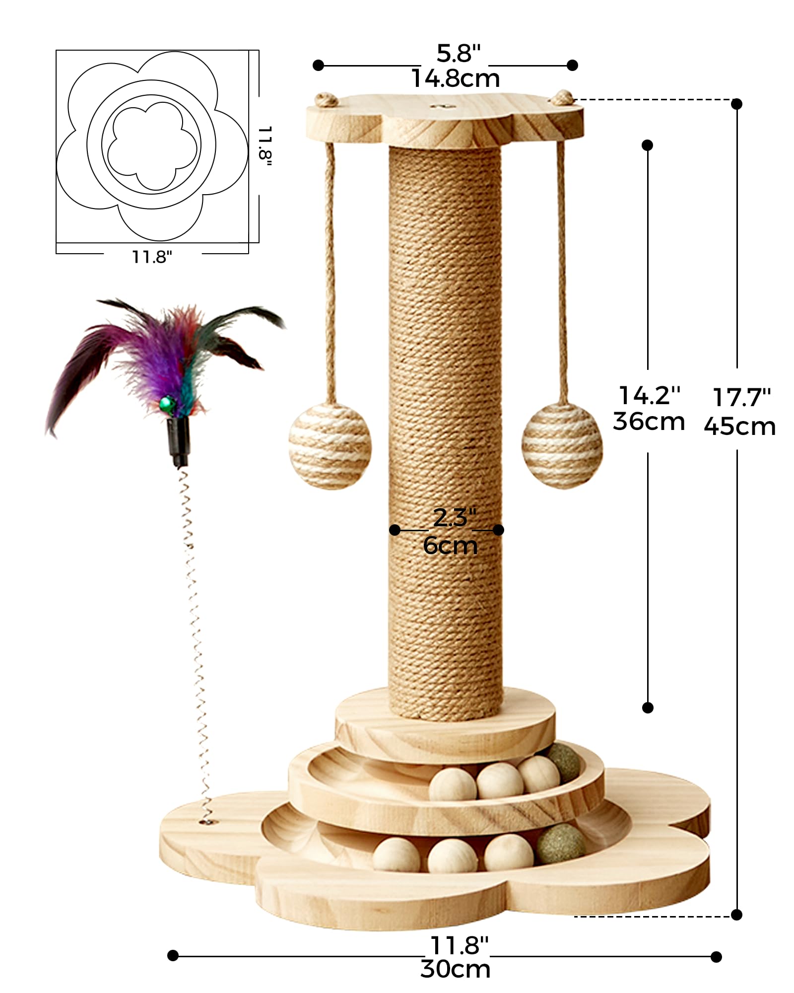 Khalor cat scratching post height 17-7 inches fits small spaces stylishly.