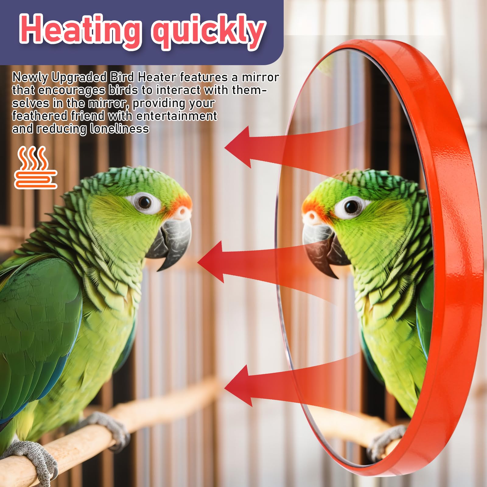KHEARPSL heater diameter 4.7 inches fits small to medium birds.
