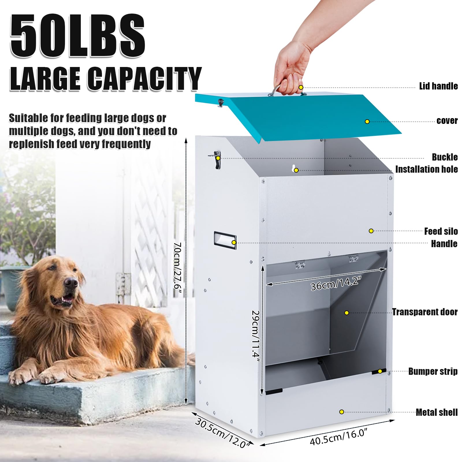 KHEARPSL large-breed feeder with 50lbs capacity and practical design.