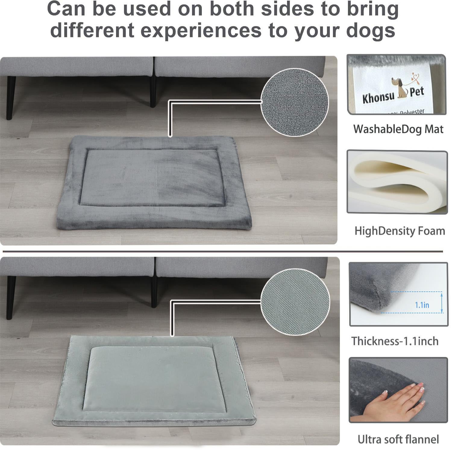 KHONSU PET dog bed mat shows soft flannel side for cozy warmth
