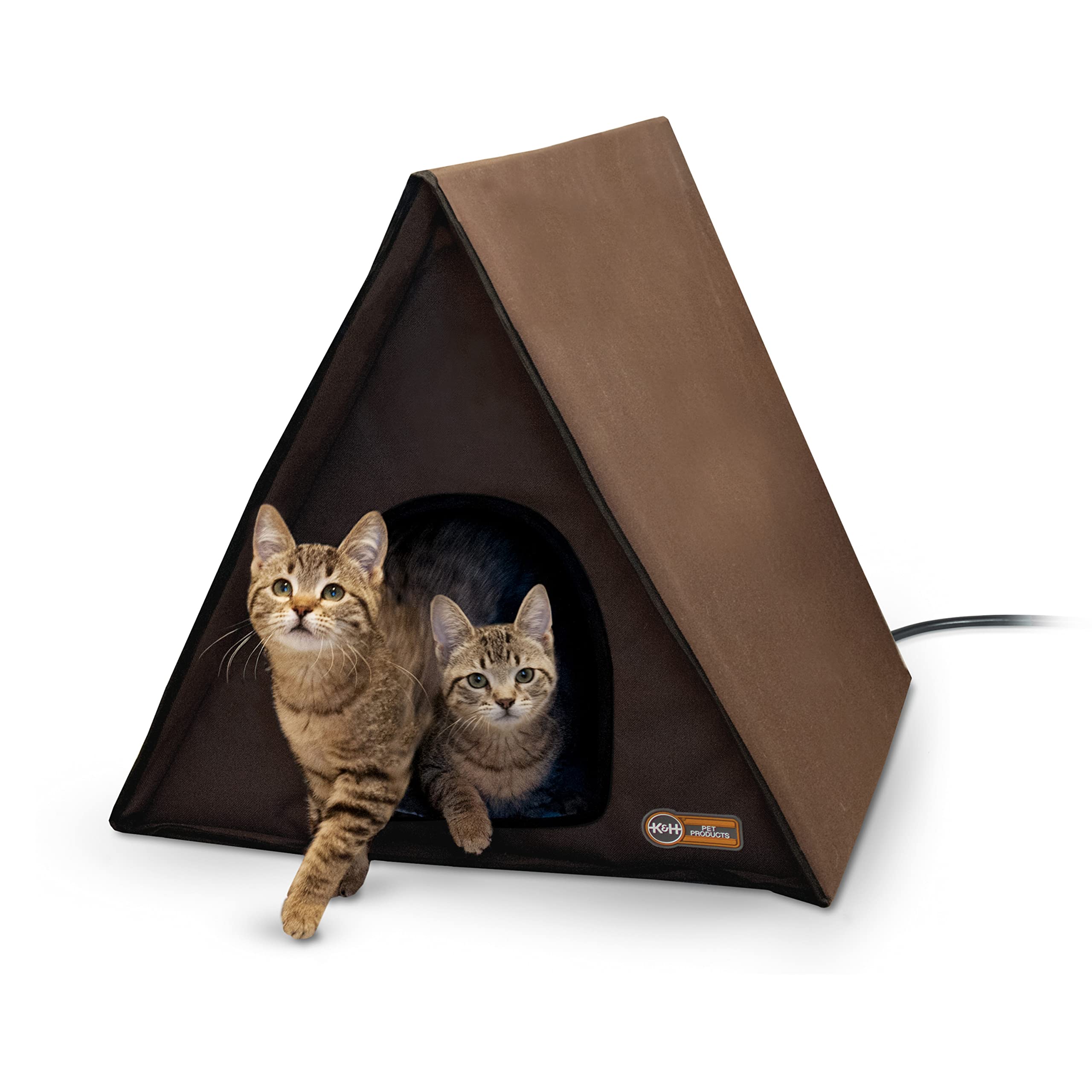 K&H Pet Products aframe heated cat house exterior view, multi-cat shelter concept