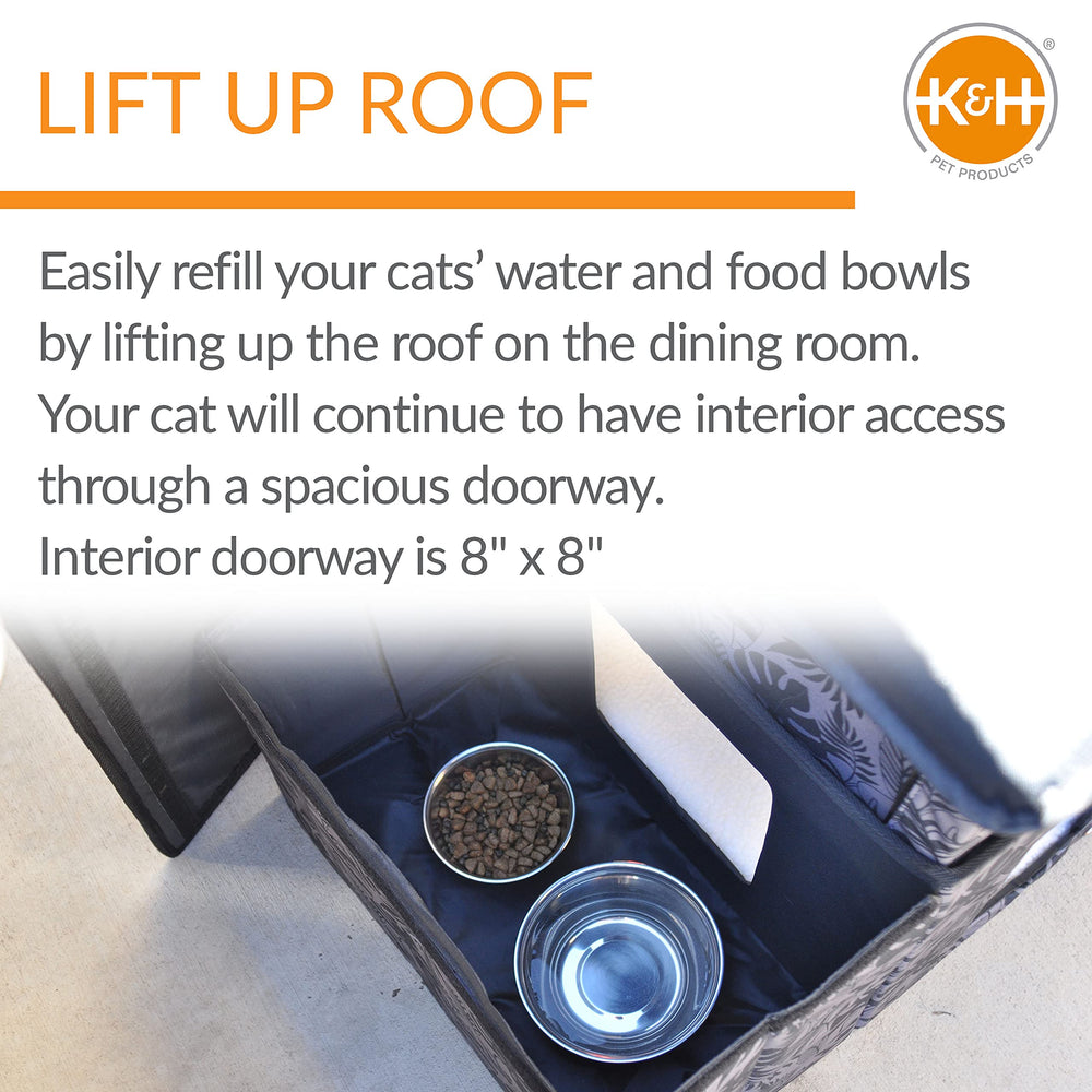 K&H Pet Products heated-dining-room setup showcases cozy warmth for multiple cats.