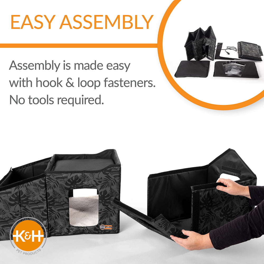 K&H Pet Products gray-leaf heated-kitty-house-dining-room offers cozy comfort and weather resilience.