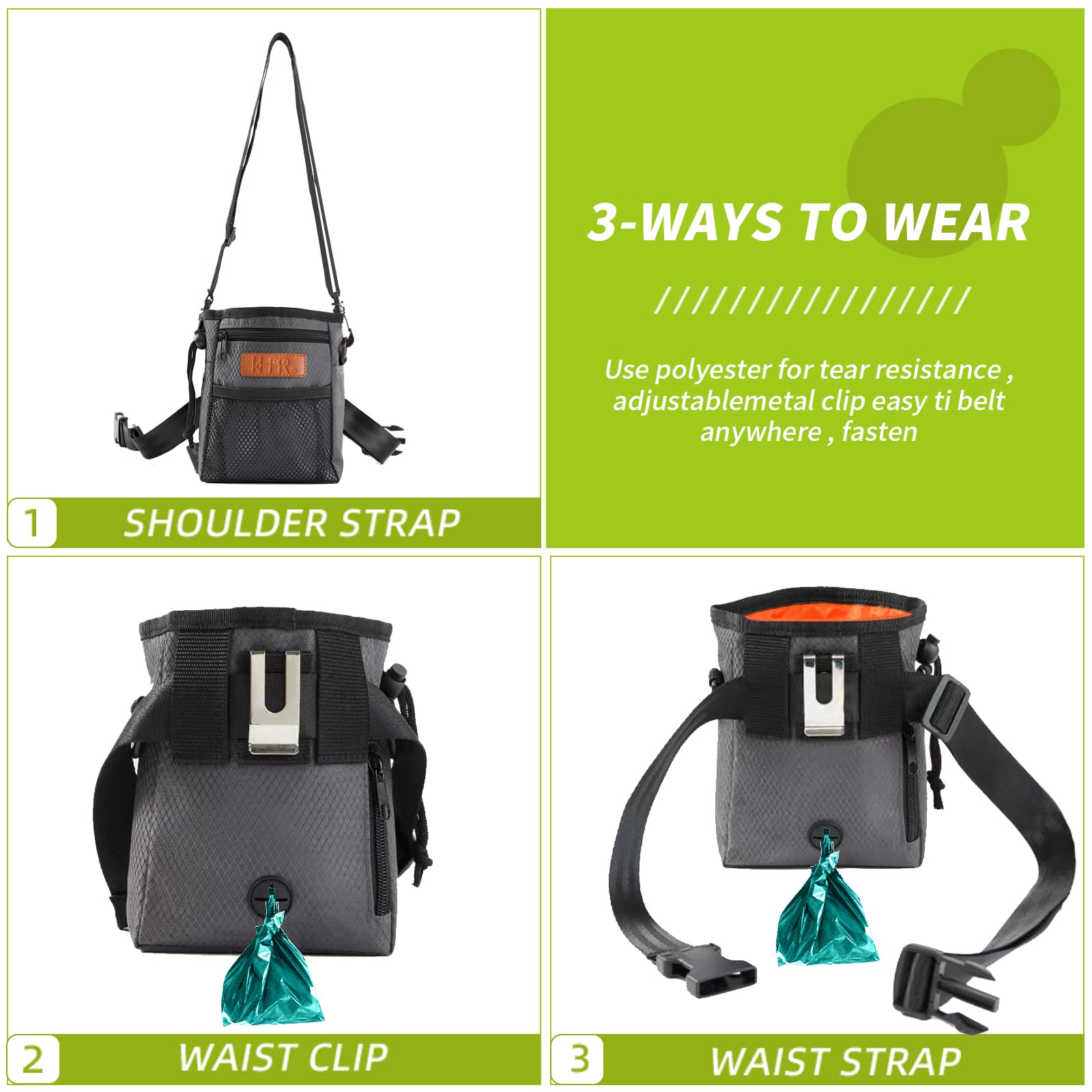 KHPR dog treat pouch front pocket storage keeps essentials secure during walks