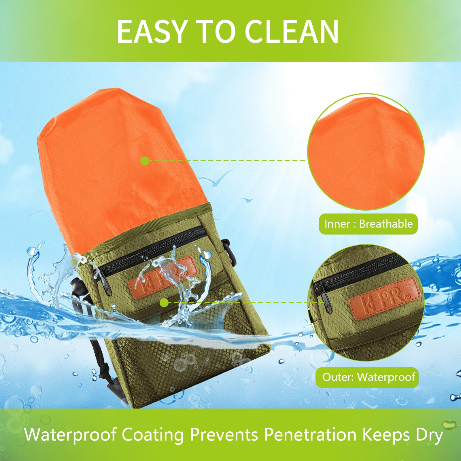 KHPR bright-orange lining improves visibility during dawn or dusk walks.