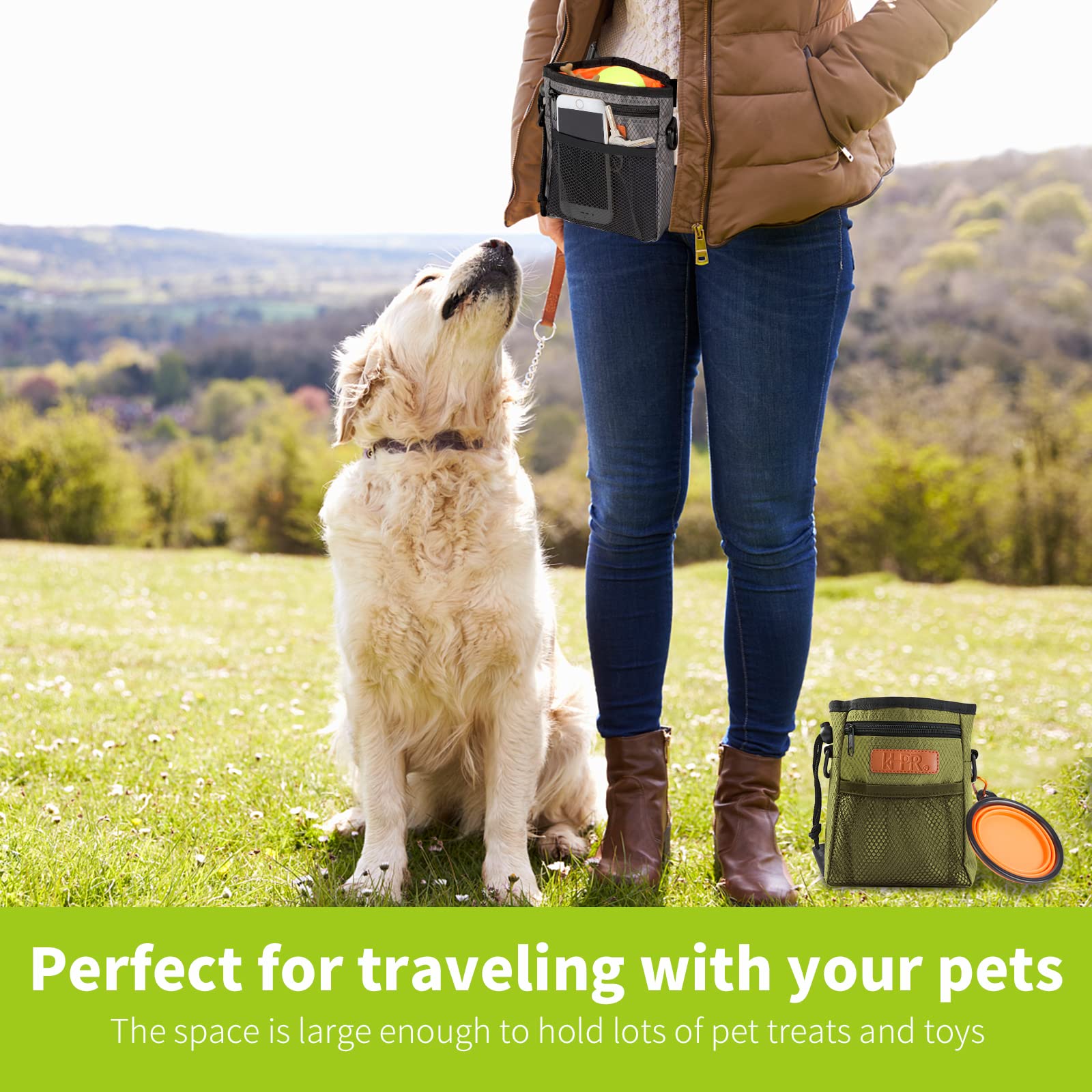 KHPR front zip pockets keep small items secure during walks.