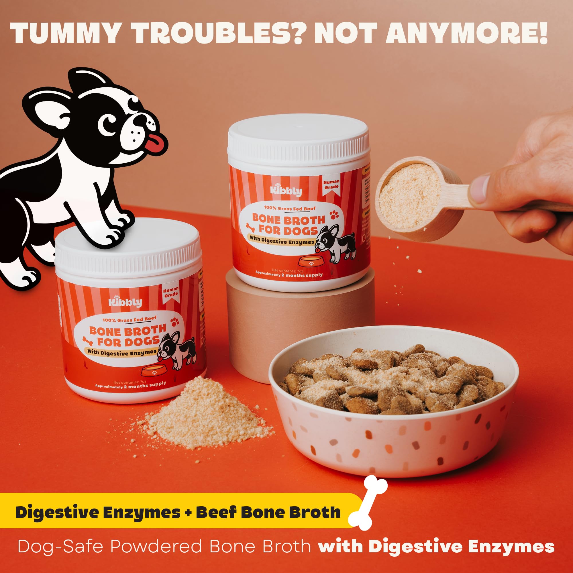 Kibbly Bone Broth Powder scoop: easy dosing to sprinkle on meals.