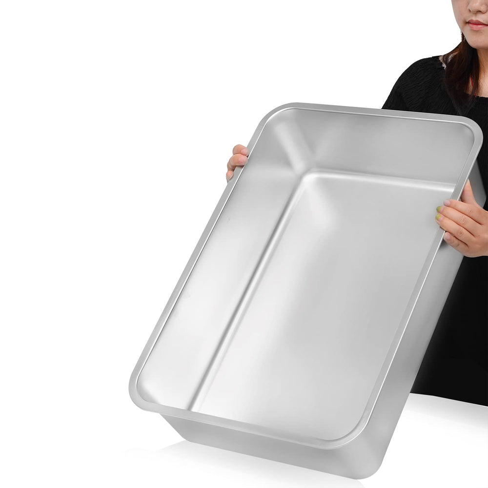 Kichwit extra large stainless steel open litter box side view, sturdy design and rust resistance.