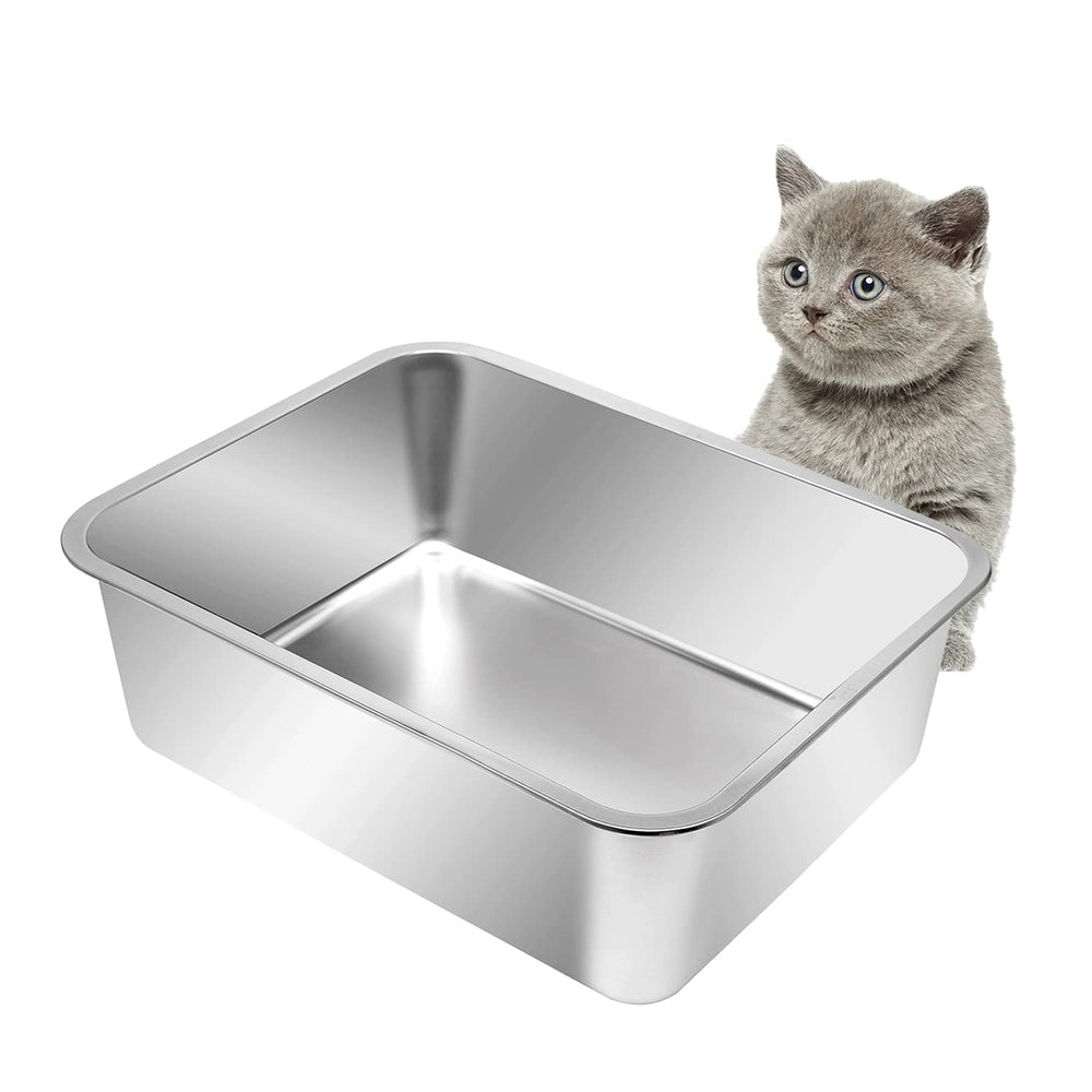 Kichwit stainless steel cat litter box top view, durable and rust-resistant.