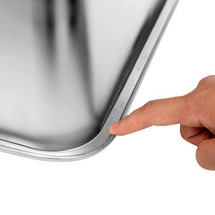 Kichwit stainless steel litter box high sides, minimizes litter scatter for cleaner floors.