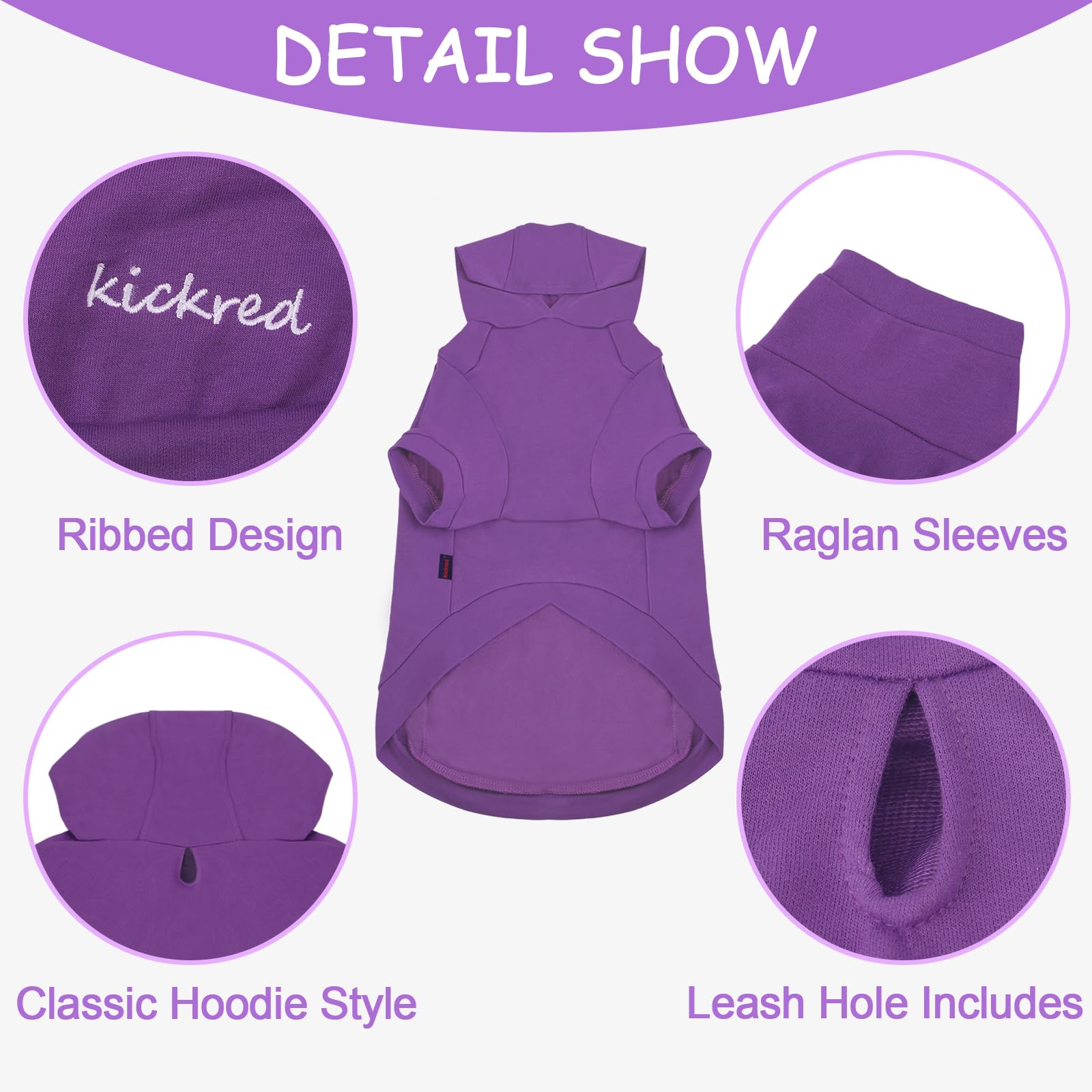 Kickred Basic Dog Hoodie back leash hole enables secure harness use during outings