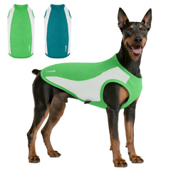 Kickred dog shirt green-white front showcases breathable fabric for sunny strolls.