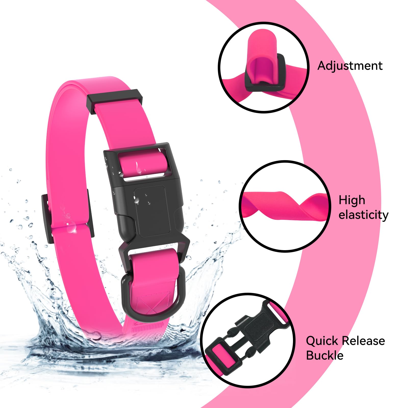 Kidding Pets pink waterproof collar with soft comfort for all-day wear.