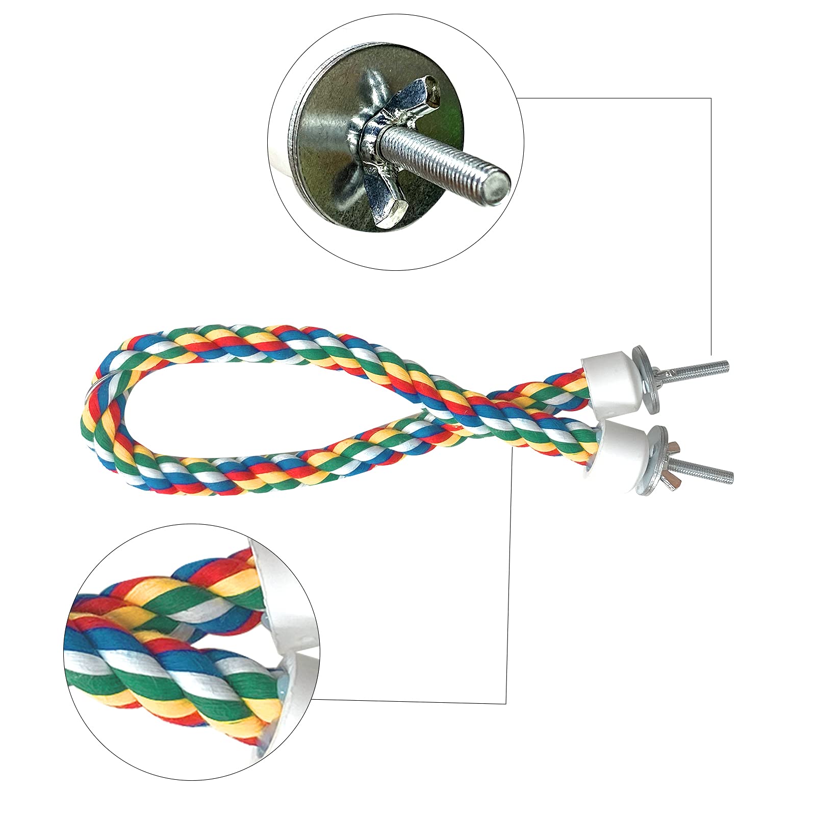 Kiddisie rope perch with steel wire bent to fit cage layout