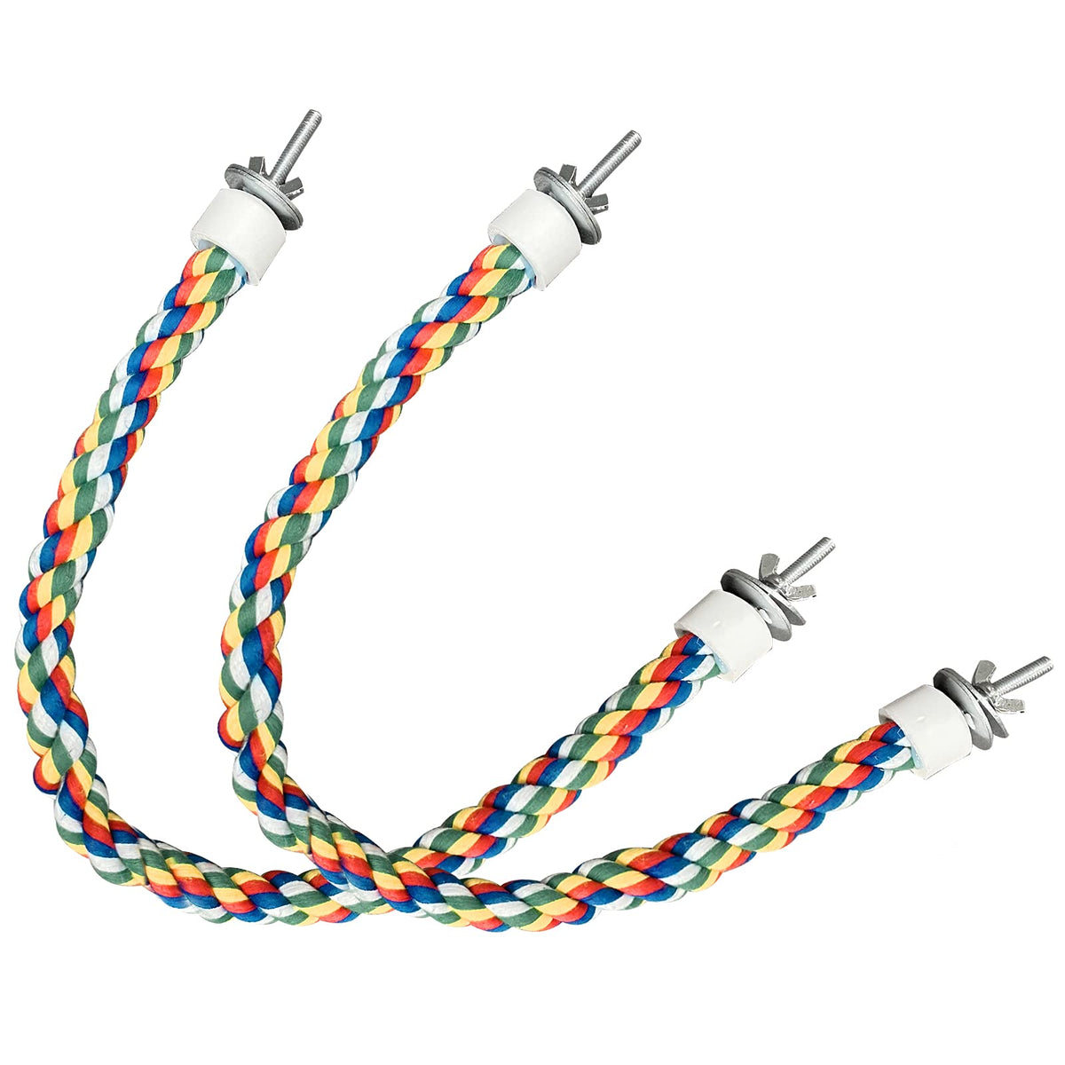 Kiddisie two-pack bird rope perches being assembled for cage setup