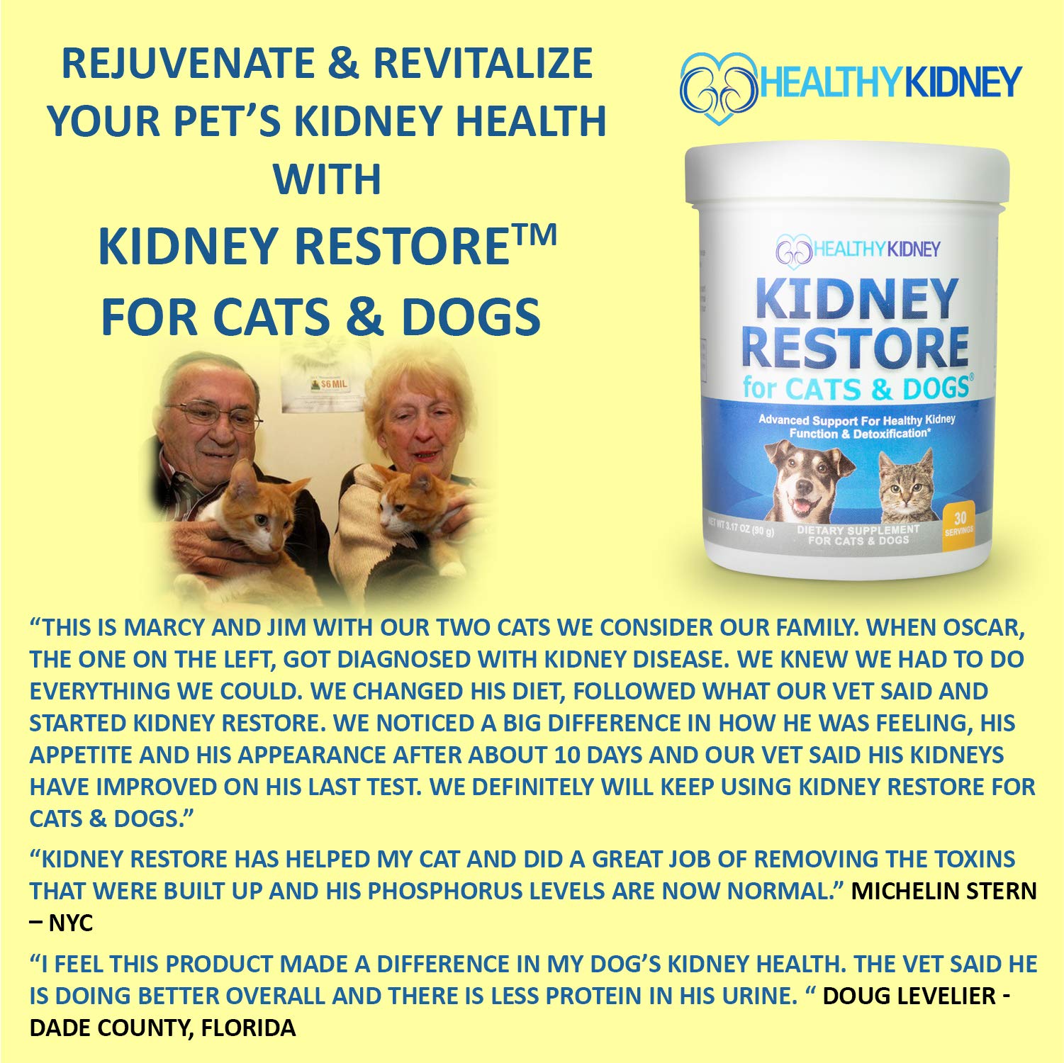 Kidney Restore bottle label front highlights natural, pet-safe kidney support
