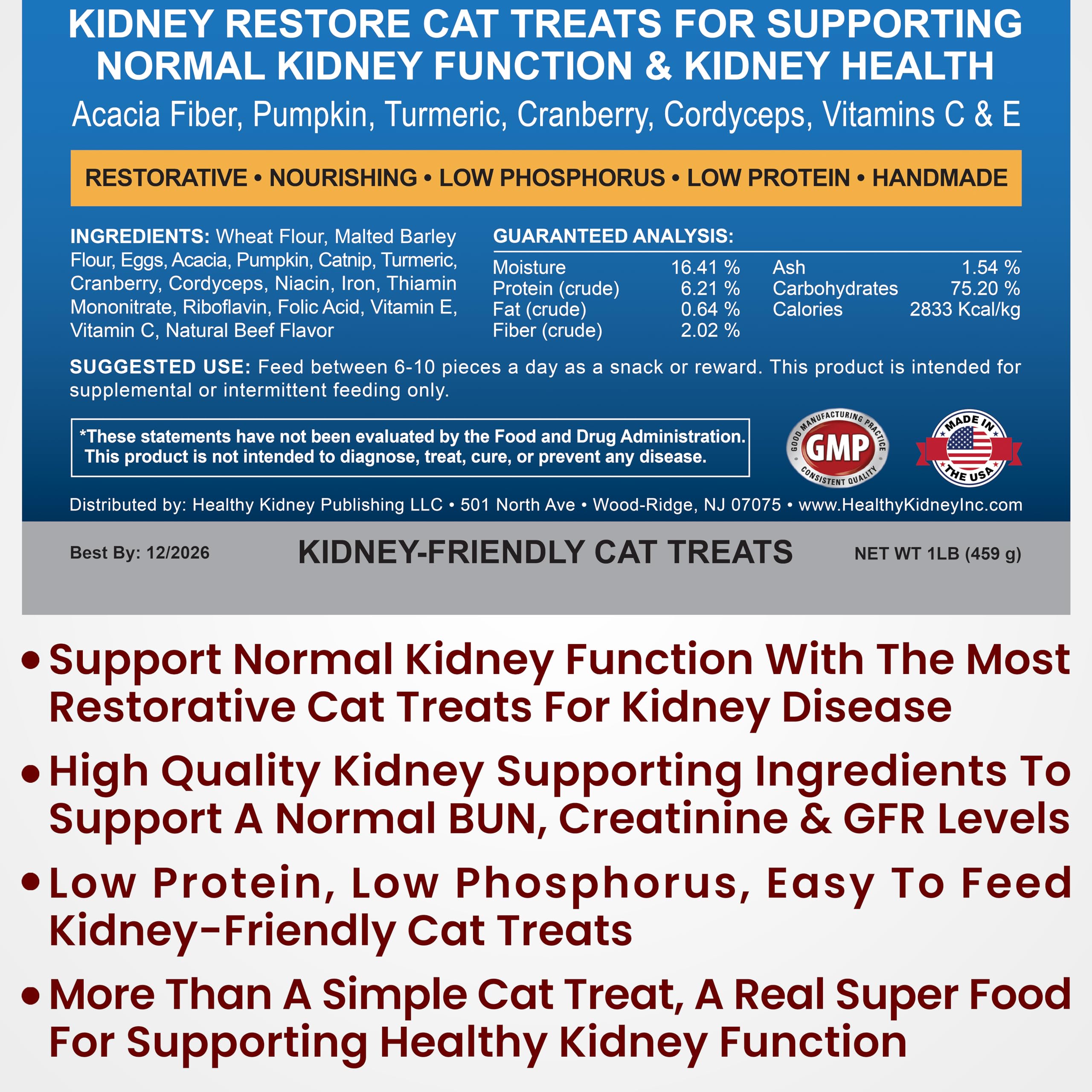 Kidney Restore Tuna ingredients label showcases antioxidants and low-protein formula.