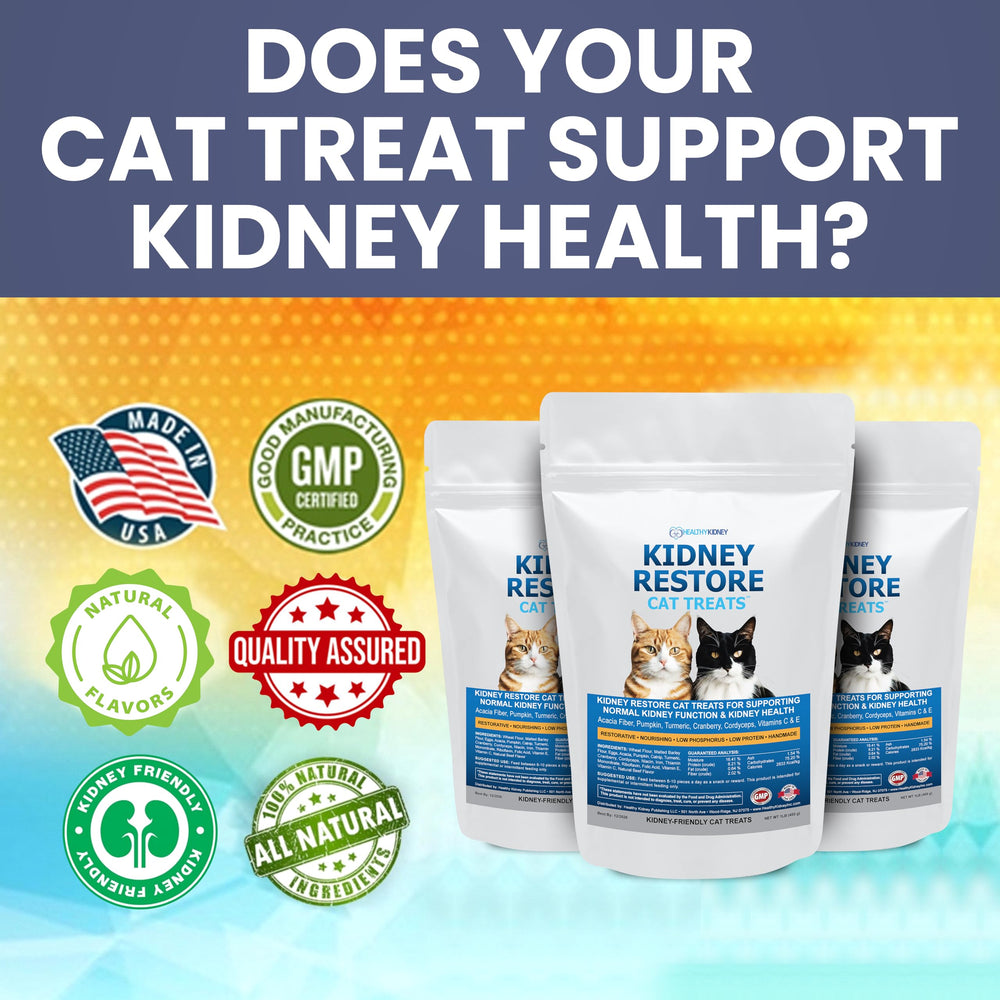 Kidney Restore Tuna treats beside a water dish for kidney-diet routine.