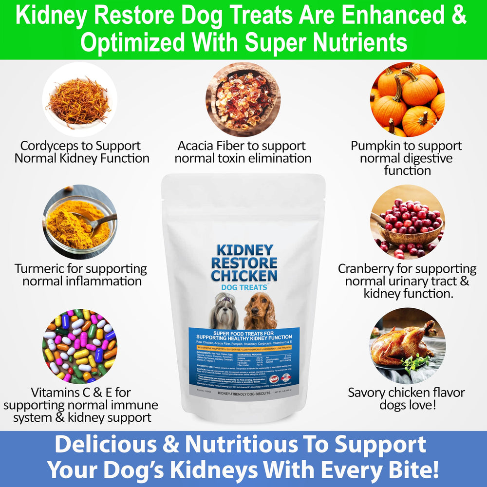 Close-up of Kidney Restore chicken treat highlighting low-protein formula