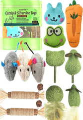 Kidpet 12-pack catnip and silvervine toys assortment for enrichment.