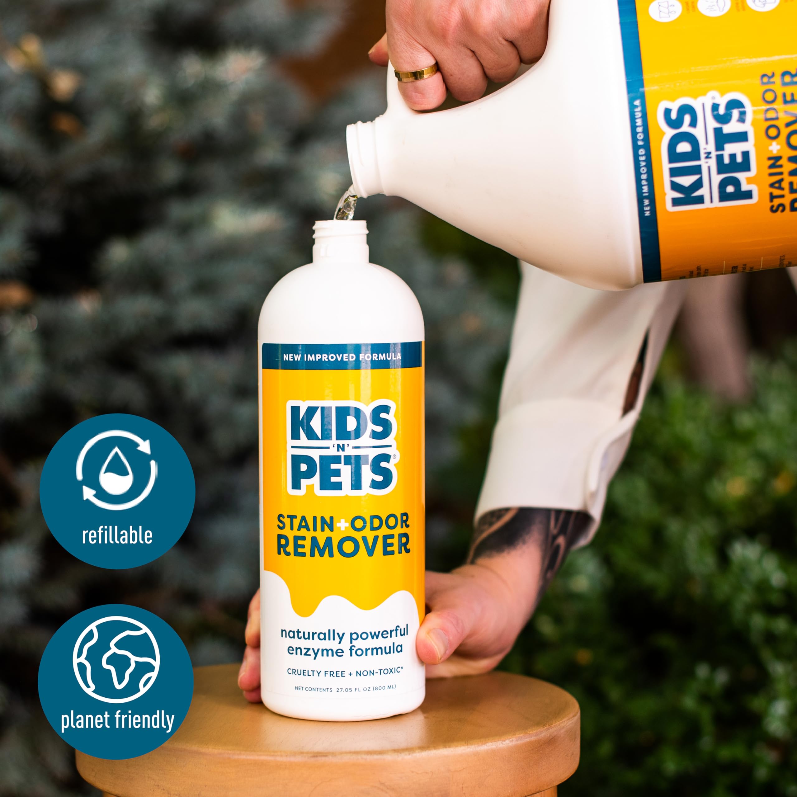 KIDS 'N' PETS stain remover cruelty-free formula on fabrics and surfaces.