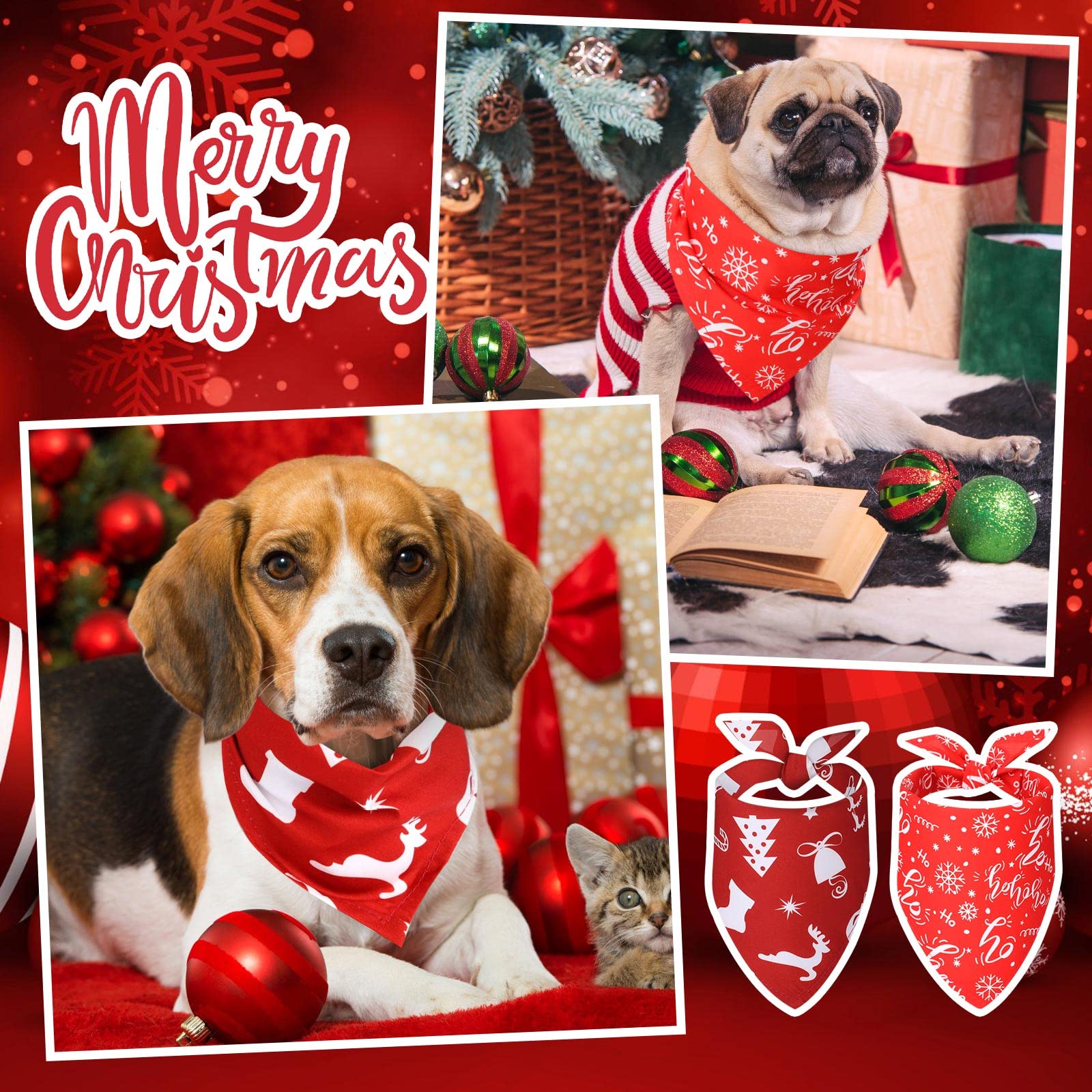 Kigeli Christmas dog bandana bell pattern boosts party-ready look.